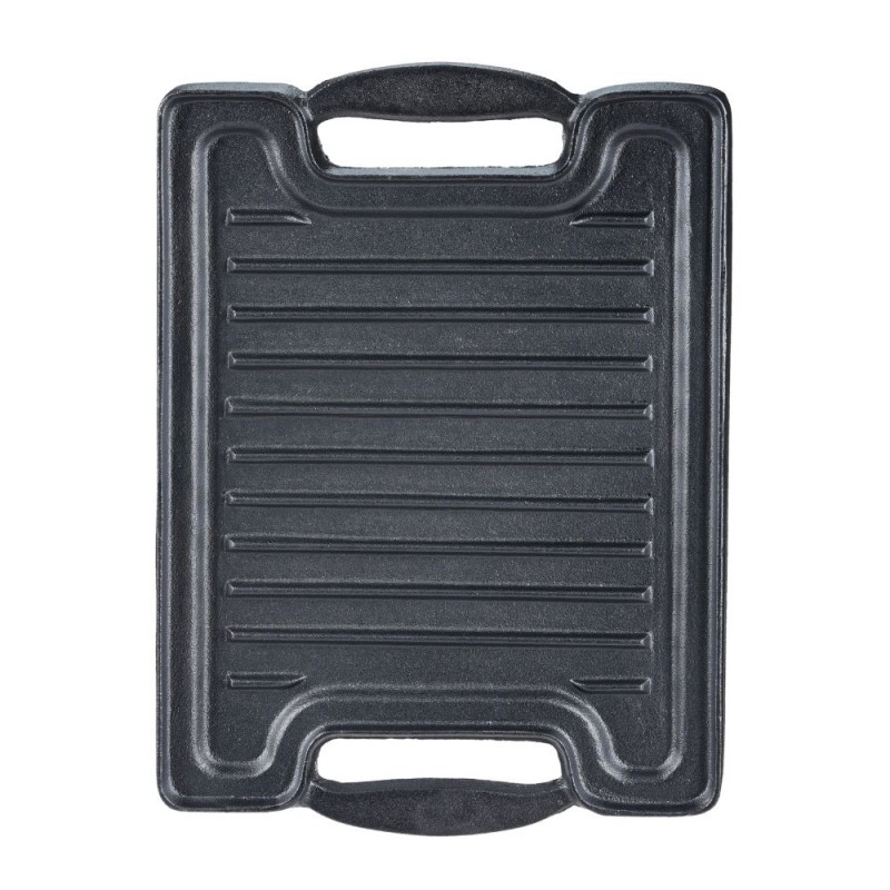 Dobbeltsidet støbejernsgrillplade, 36x25 cm - 